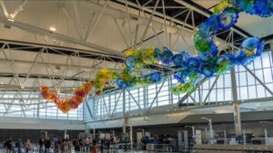 Glass sculpture installed above TSA screening at George Bush Intercontinental